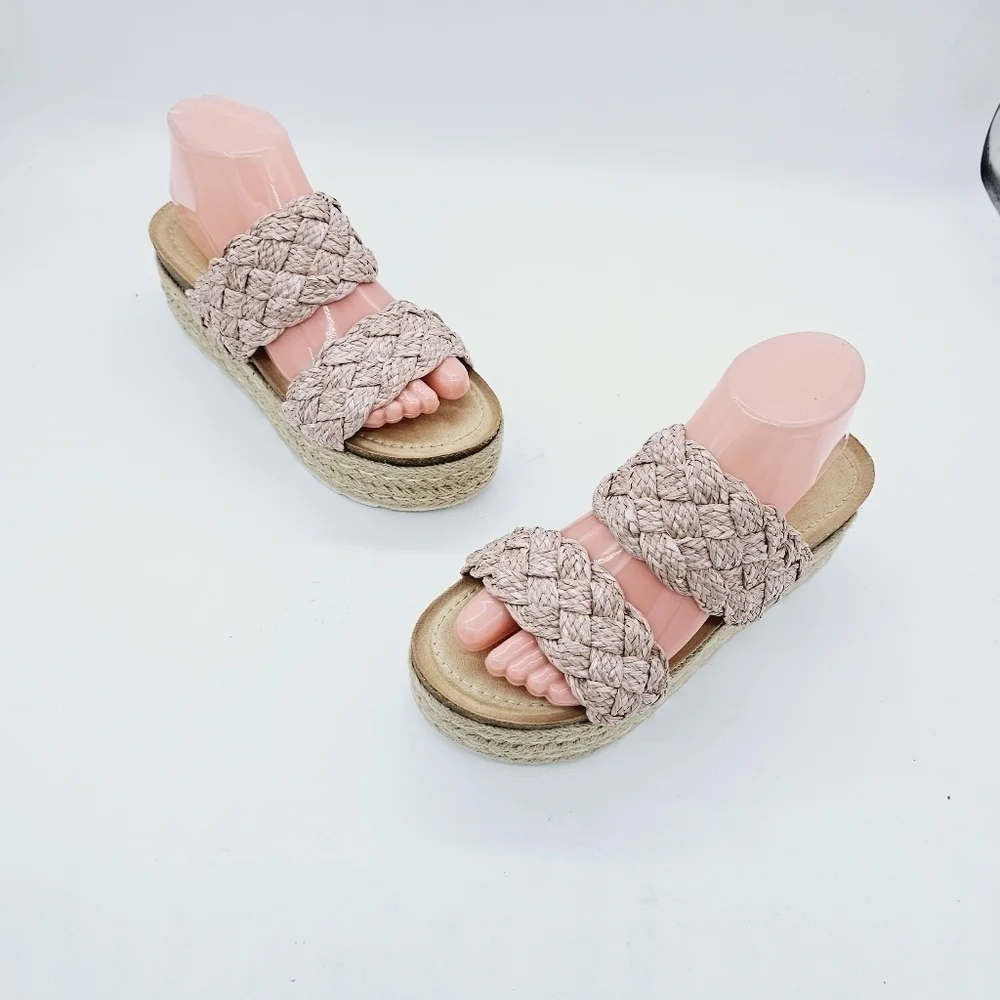 Madden Girl Blush Braided Raffia Pretty Espadrille Open Toe Platform Sandals